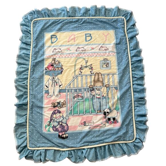 Vintage Bunny Kingdom Baby Bunny Rabbit Crib Nursery Baby Comforter 39 x 49 - Picture 1 of 10